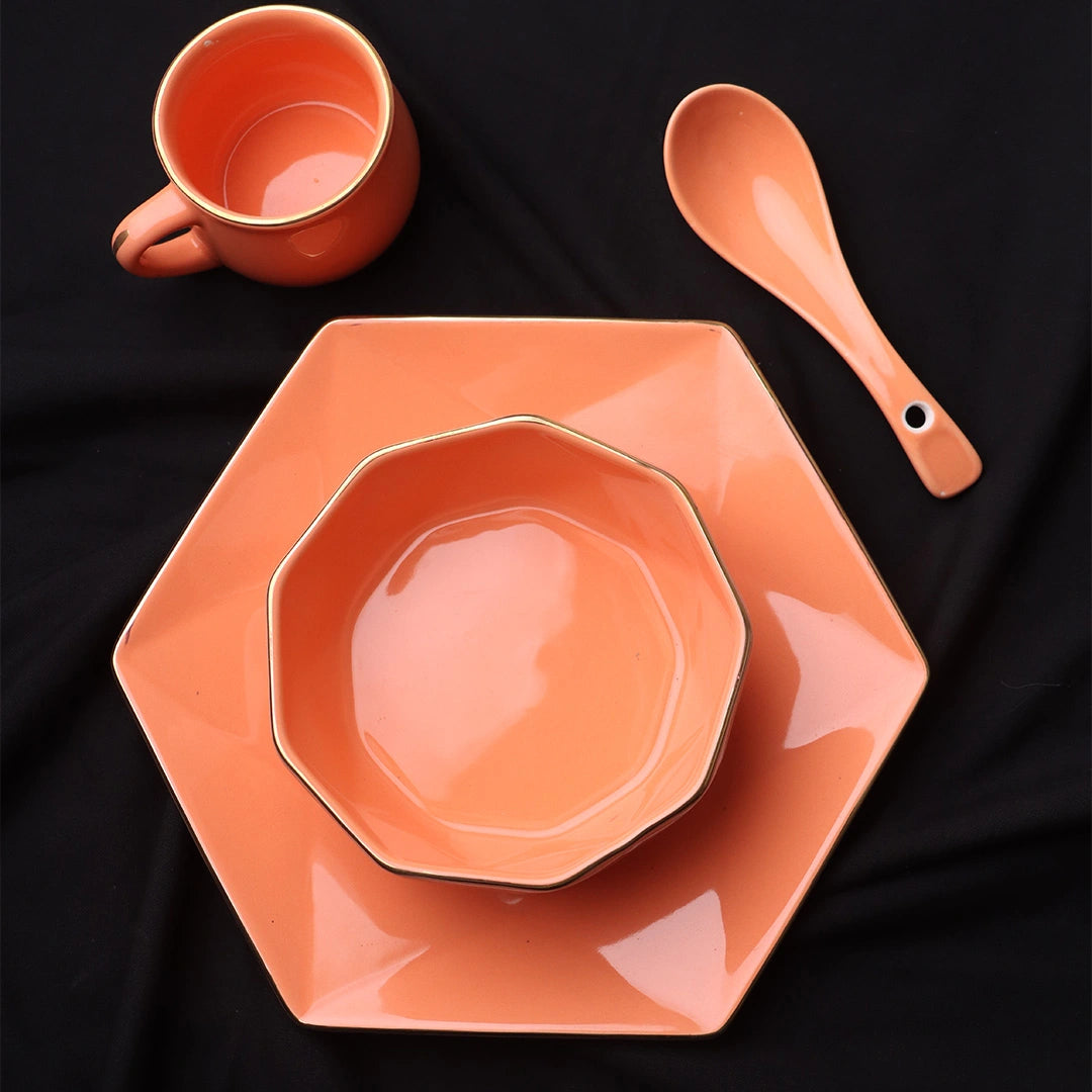 Diamond Cut 4 Pieces Baby Set with Gold Lining (Peach)