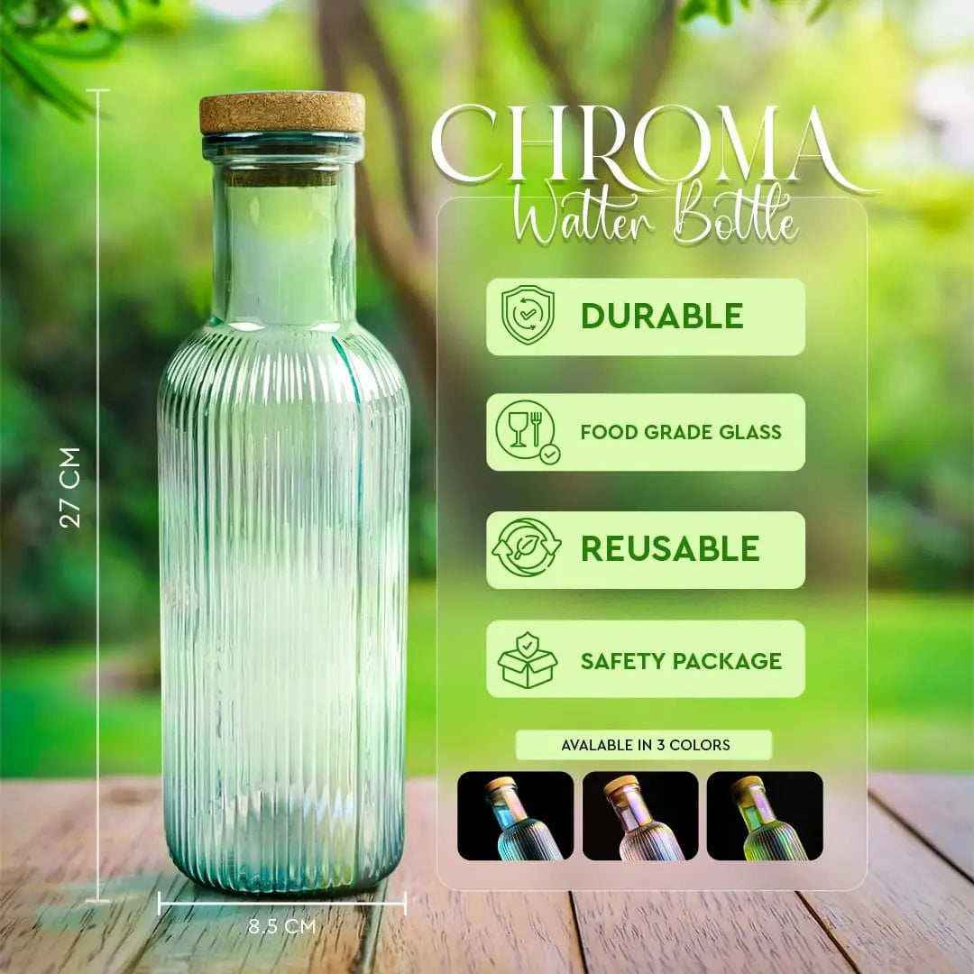 Colourful Glass Water Bottle - 1 Litre (Green)