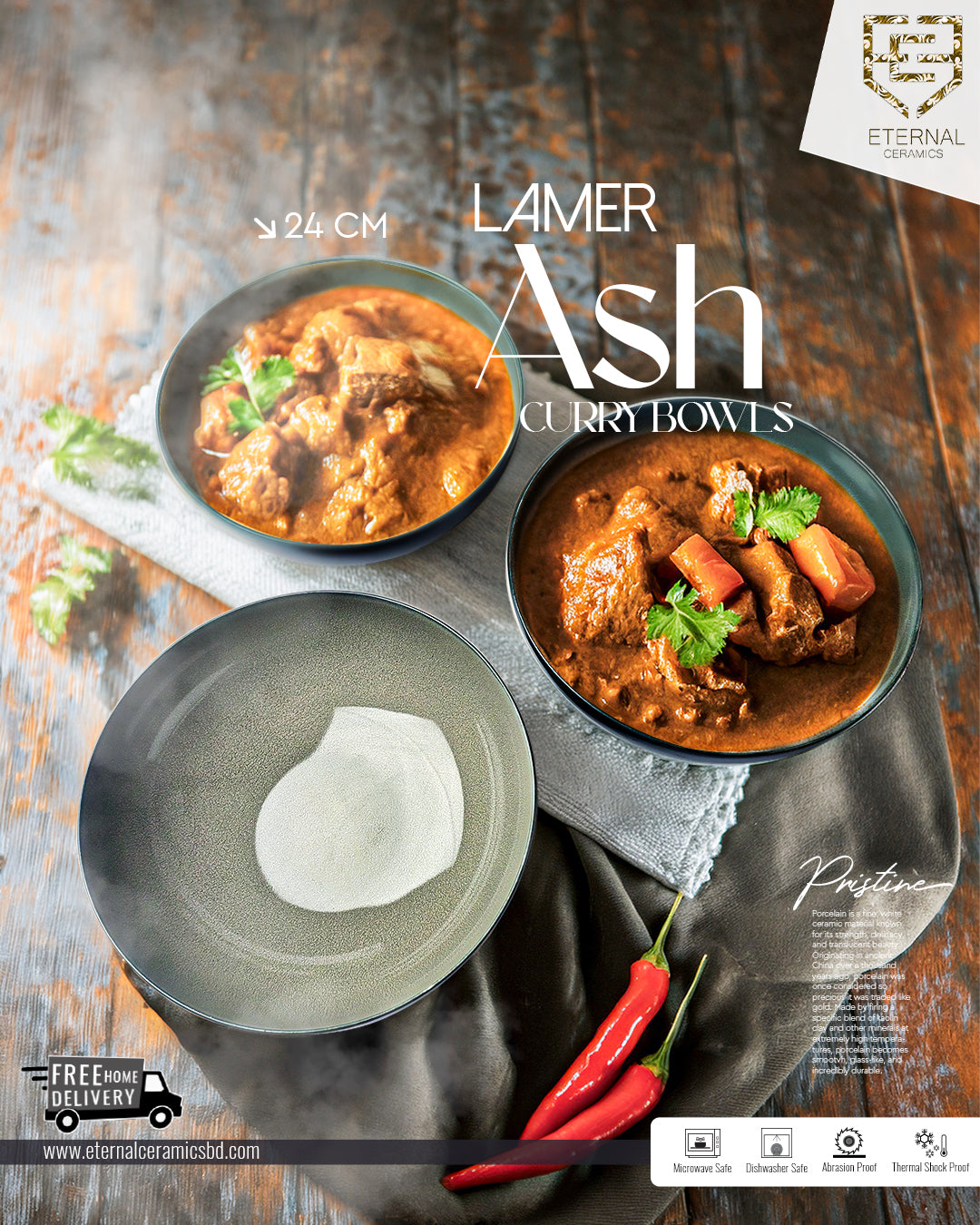 Lamer Ash 6 Pieces Curry Bowl Set (24 CM)