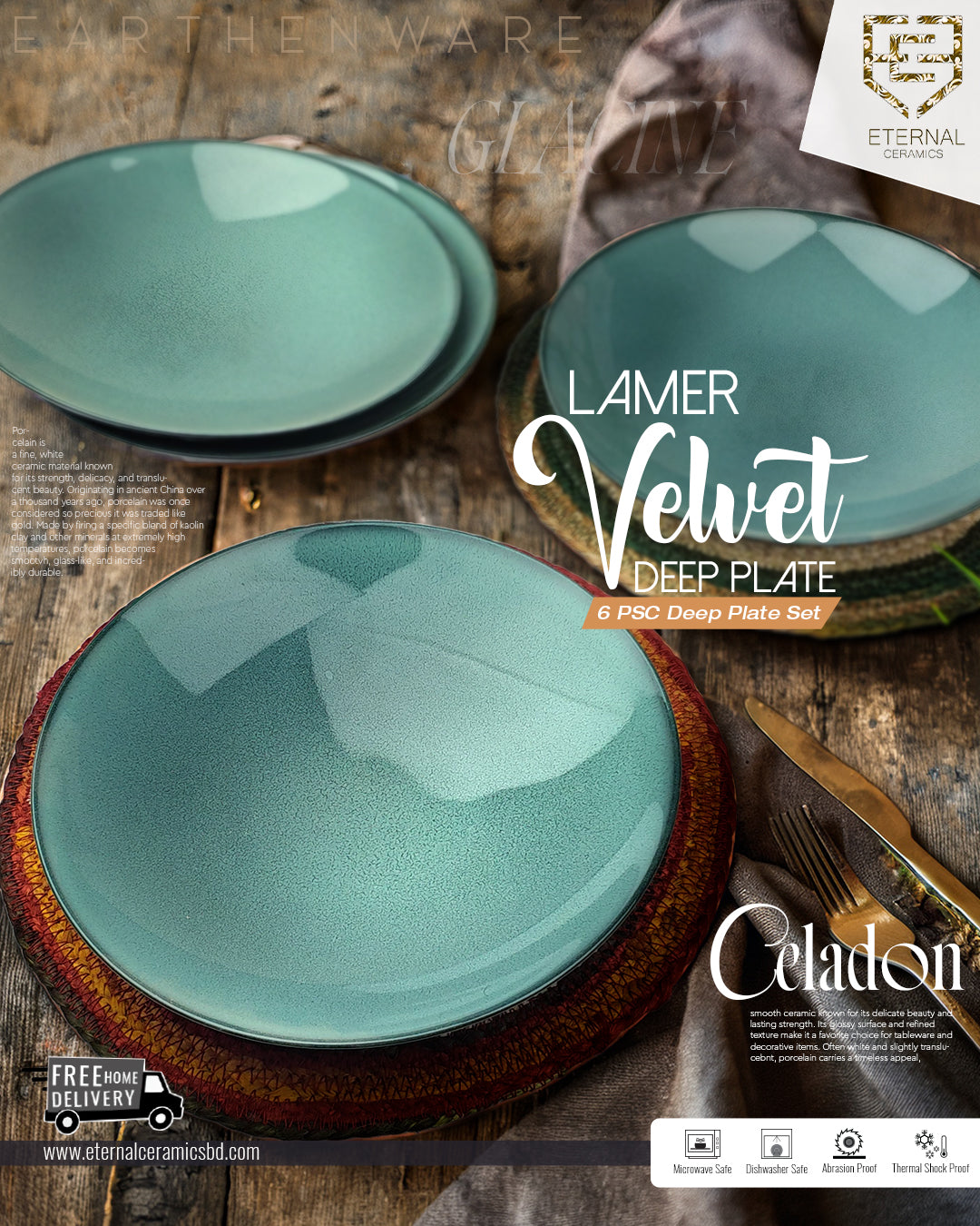 Lamer Velvet 6 Pieces Deep Plate Set (25 CM)