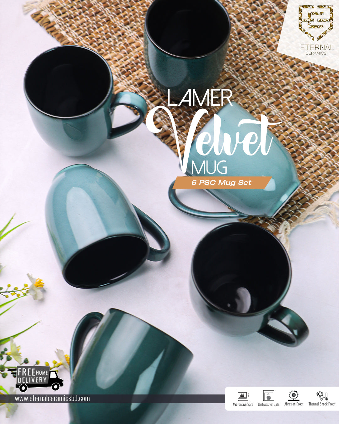 Lamer Velvet 6 Pieces Mug Set (350 ML)