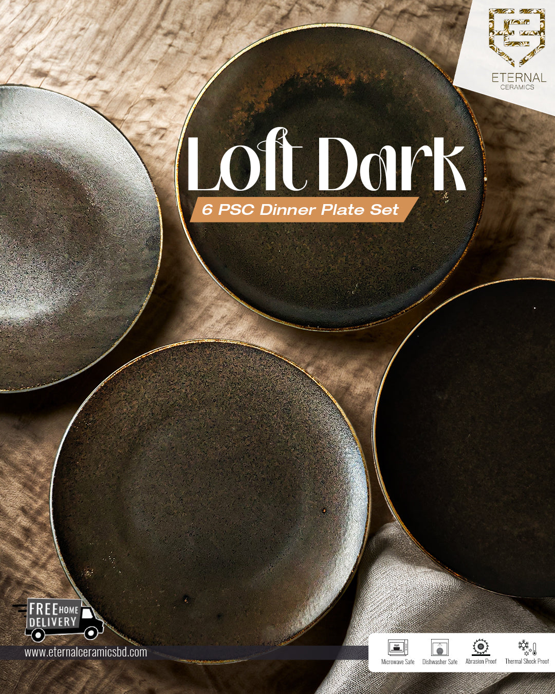 Loft Dark 6 Pieces Dinner Plate Set