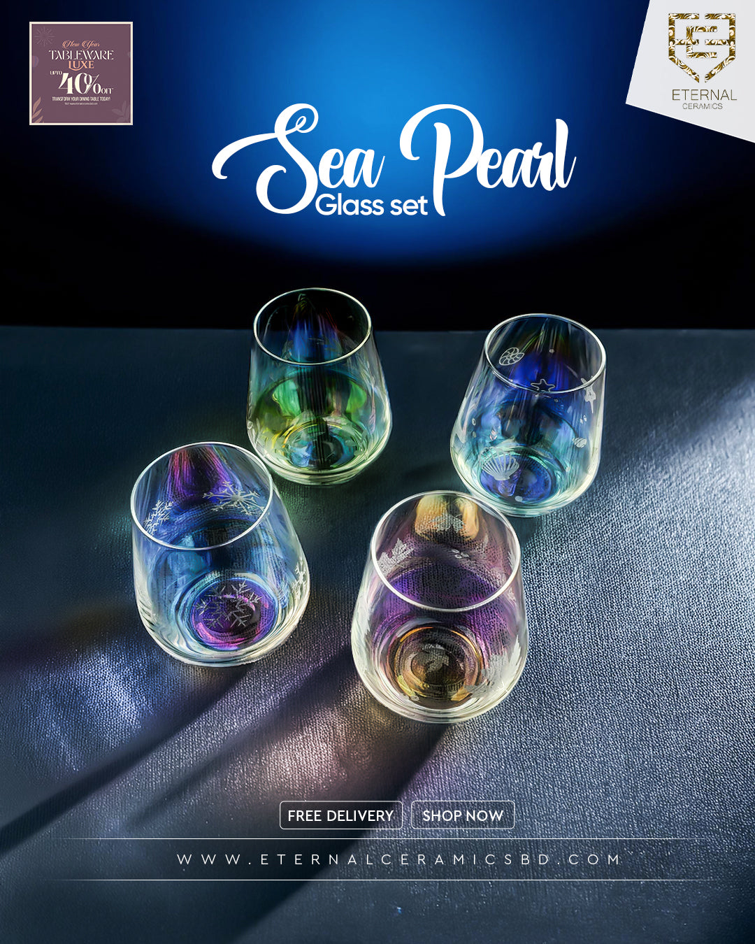 Sea Pearl Luminarc Glass Set – 4 Pieces (With Box)