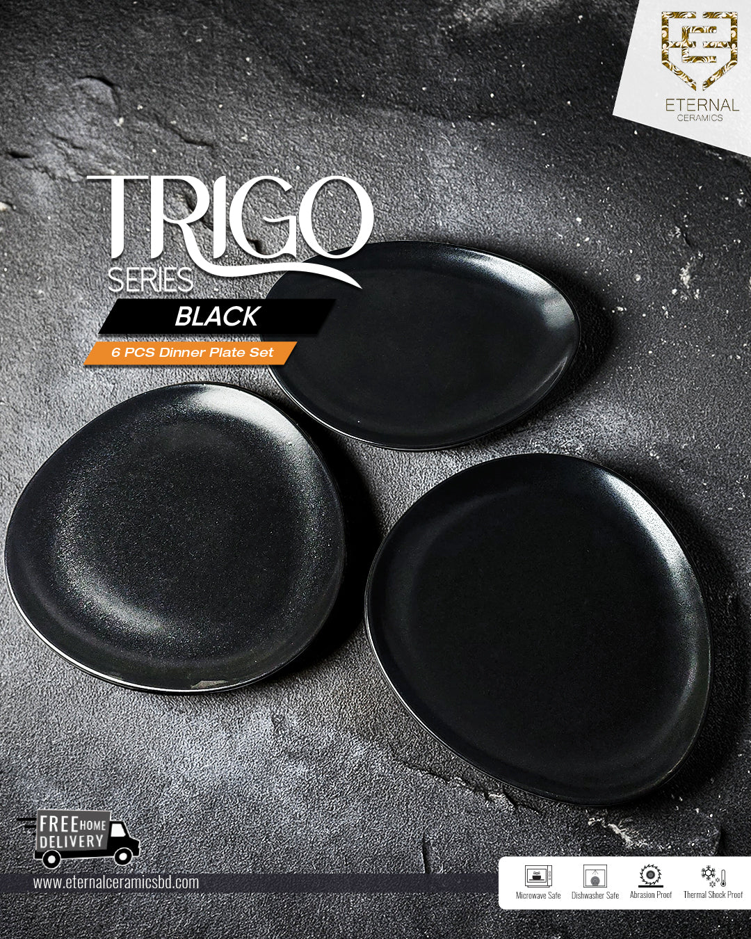 Trigo Black 6 Pieces Dinner Plate Set