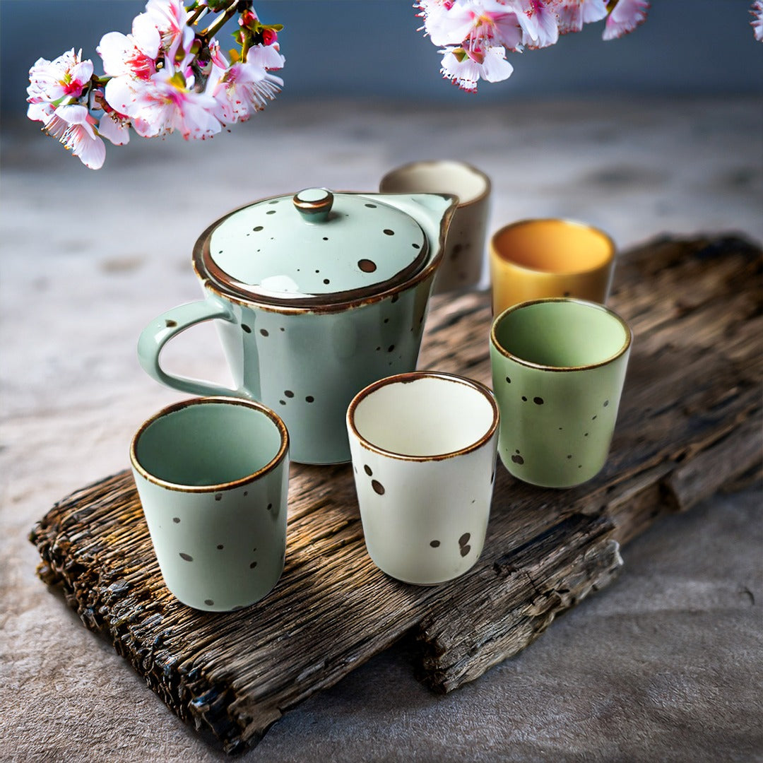 Clay & Color Tea Set – Sigma Series | 6-Piece Ceramic Teapot & Cup Set