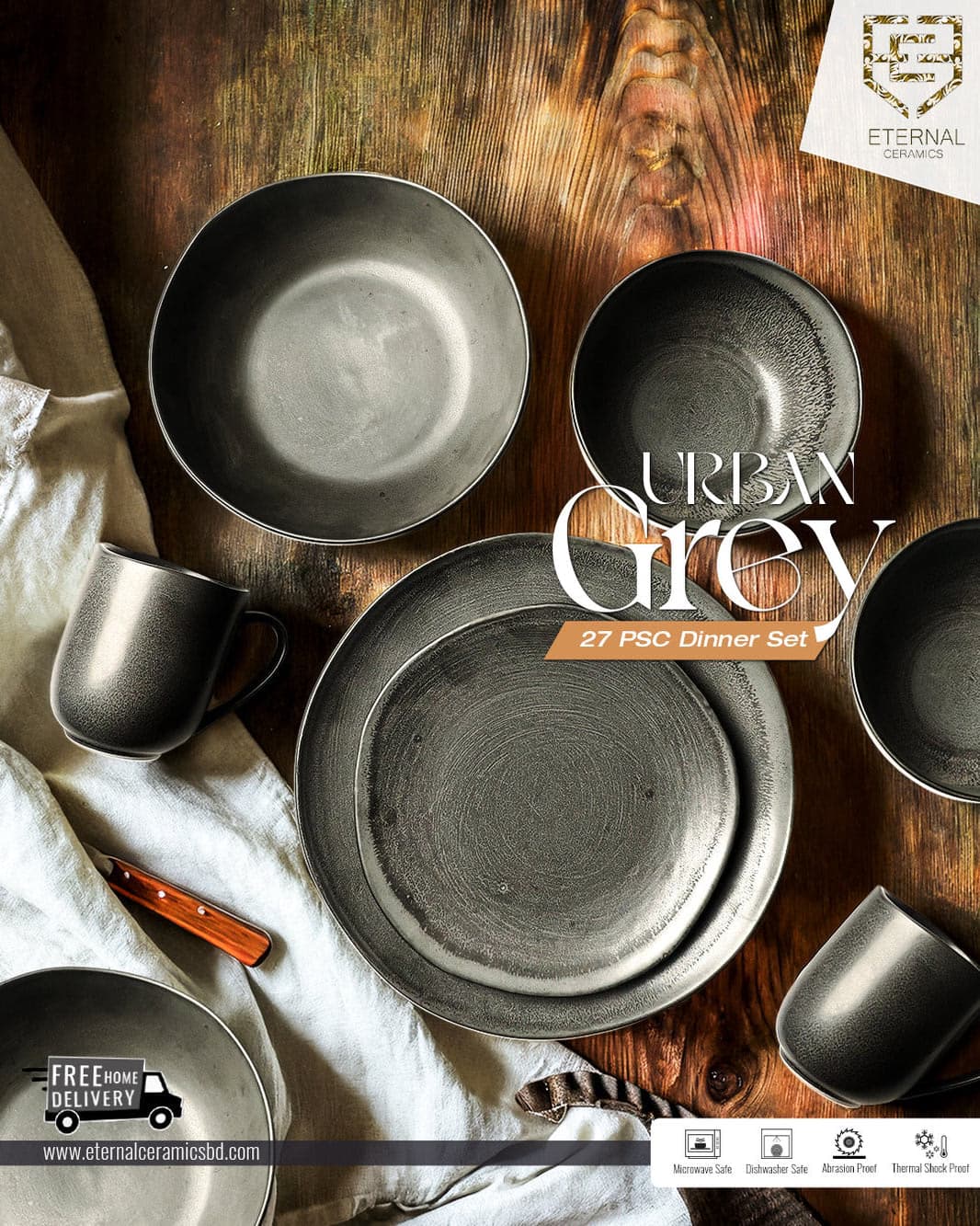 Urban Grey 27 Pieces Dinner Set - New Collection