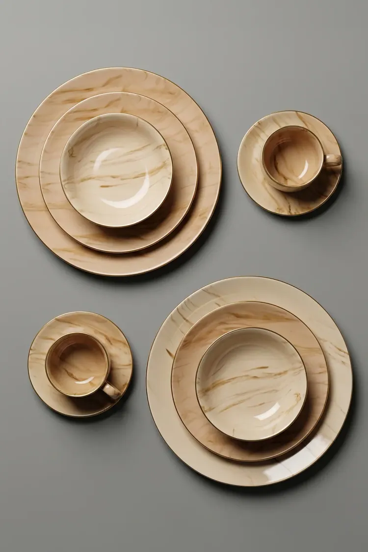 Sahara Marble With Gold Lining - 32 Pieces Dinner Set