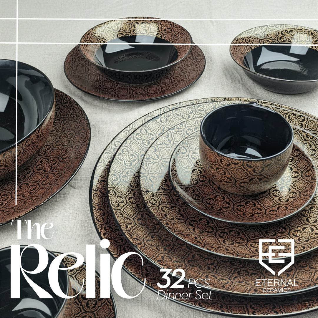 32 Pcs Dinner Set | Black & Gold | Relic