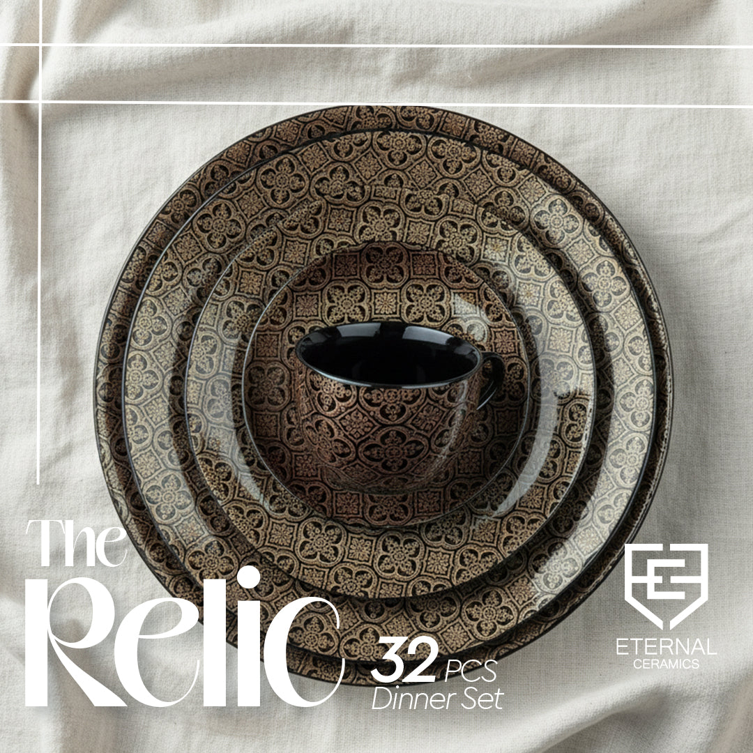 32 Pcs Dinner Set | Black & Gold | Relic