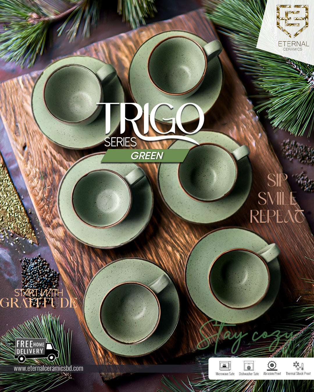 Trigo Green – 12 Pcs Tea Set (30 CL Cup)