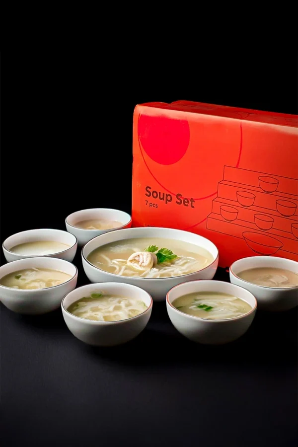 Ivory Soup Set With Platinum Lining - 7 Pcs Set